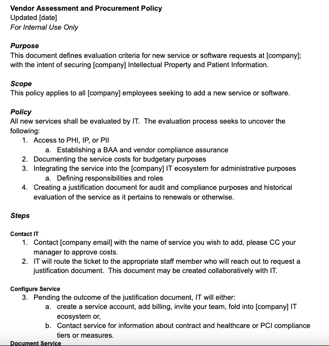 Vendor Policy Document
